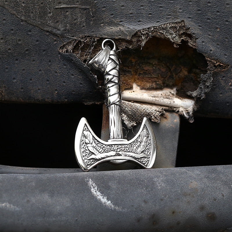 Vintage Viking Raven Axe Stainless Steel Pendant | Gthic.com