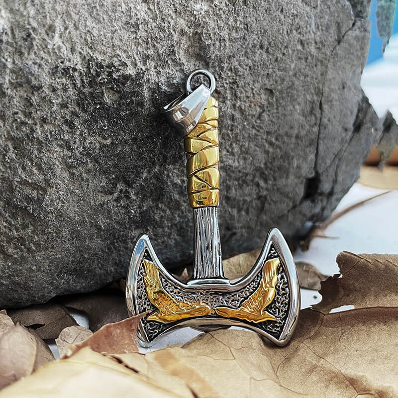 Vintage Viking Raven Axe Stainless Steel Pendant | Gthic.com