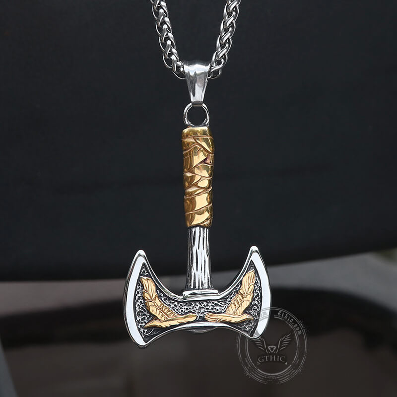 Vintage Viking Raven Axe Stainless Steel Pendant | Gthic.com