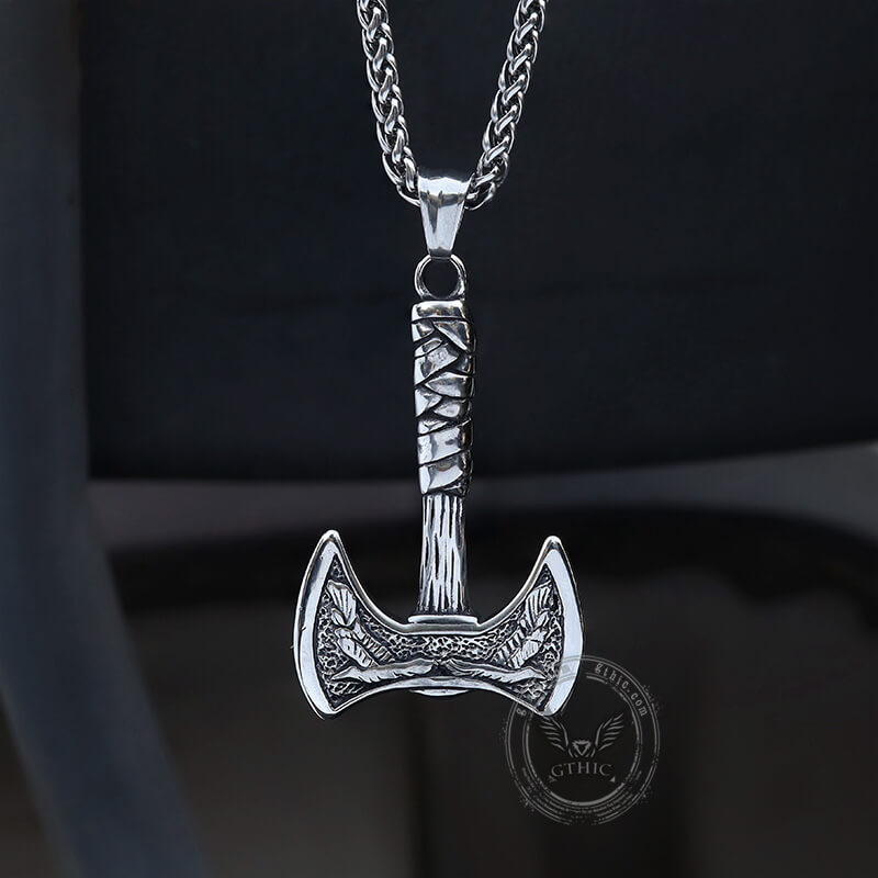 Vintage Viking Raven Axe Stainless Steel Pendant | Gthic.com