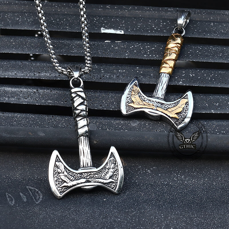 Vintage Viking Raven Axe Stainless Steel Pendant | Gthic.com