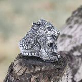 Vintage Warrior Wolf Head Stainless Steel Skull Ring
