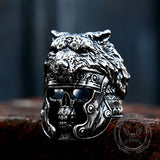 Vintage Warrior Wolf Head Stainless Steel Skull Ring 03 | Gthic.com