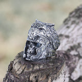 Vintage Warrior Wolf Head Stainless Steel Skull Ring 01 | Gthic.com
