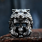 Vintage Warrior Wolf Head Stainless Steel Skull Ring 04 | Gthic.com