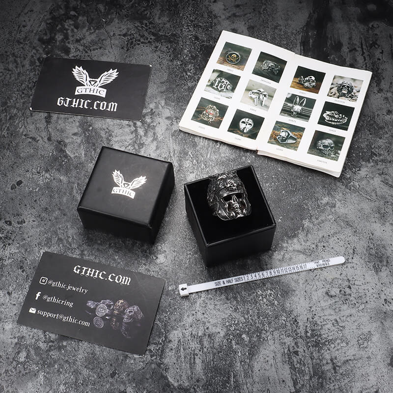 Bague Tête de Mort en Acier Inoxydable Tête de Loup Guerrier Vintage