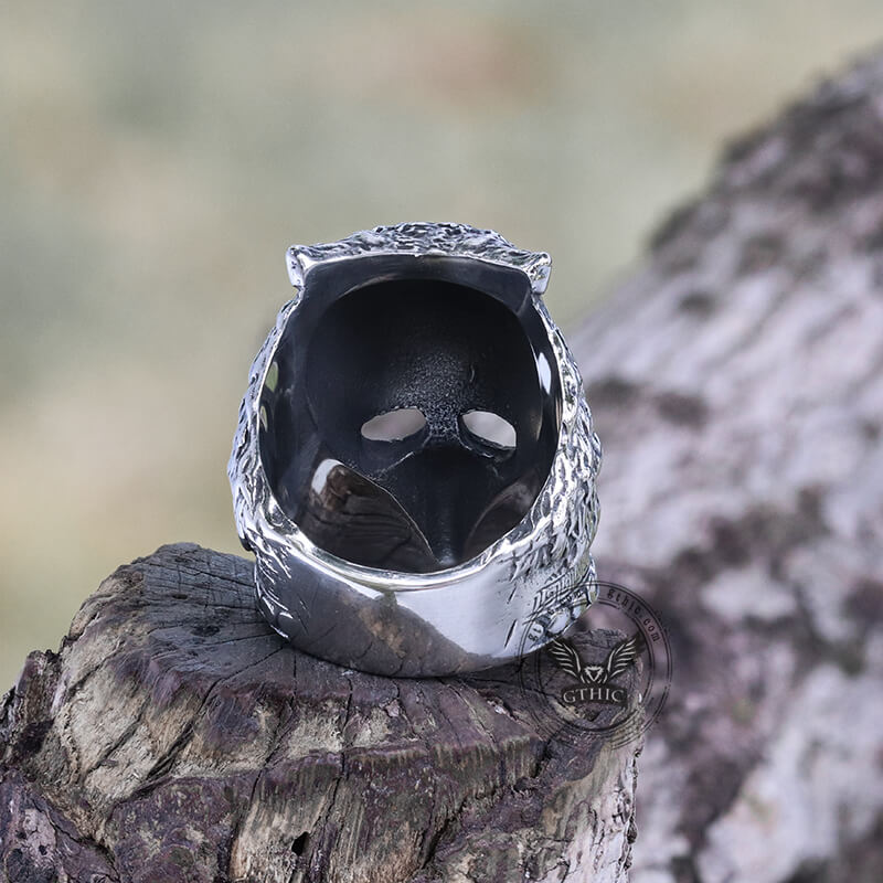 Bague Tête de Mort en Acier Inoxydable Tête de Loup Guerrier Vintage