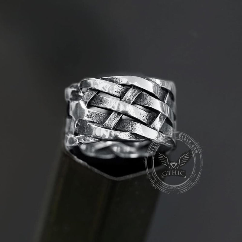 Vintage Weave Pattern Stainless Steel Ring 04 | Gthic.com