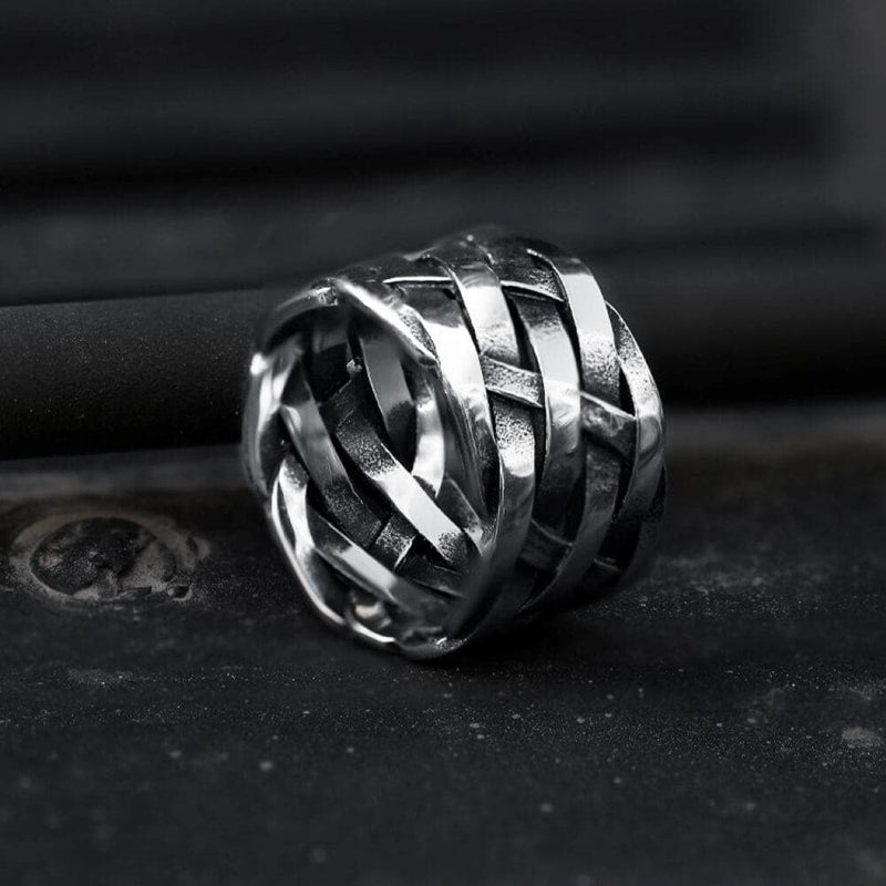 Vintage Weave Pattern Stainless Steel Ring 01 | Gthic.com