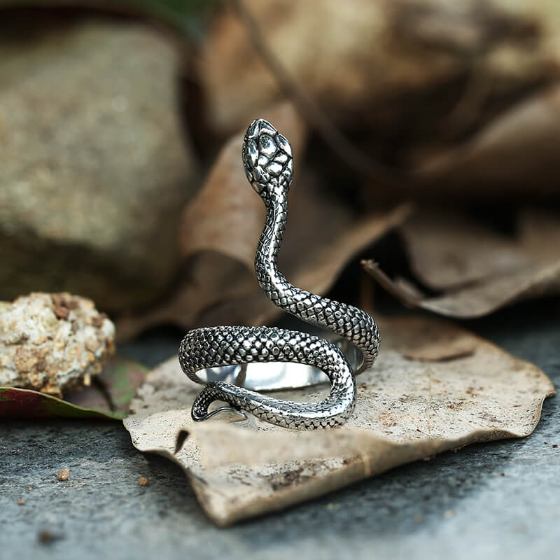 Vintage Wrap Snake Stainless Steel Ring silver | Gthic.com