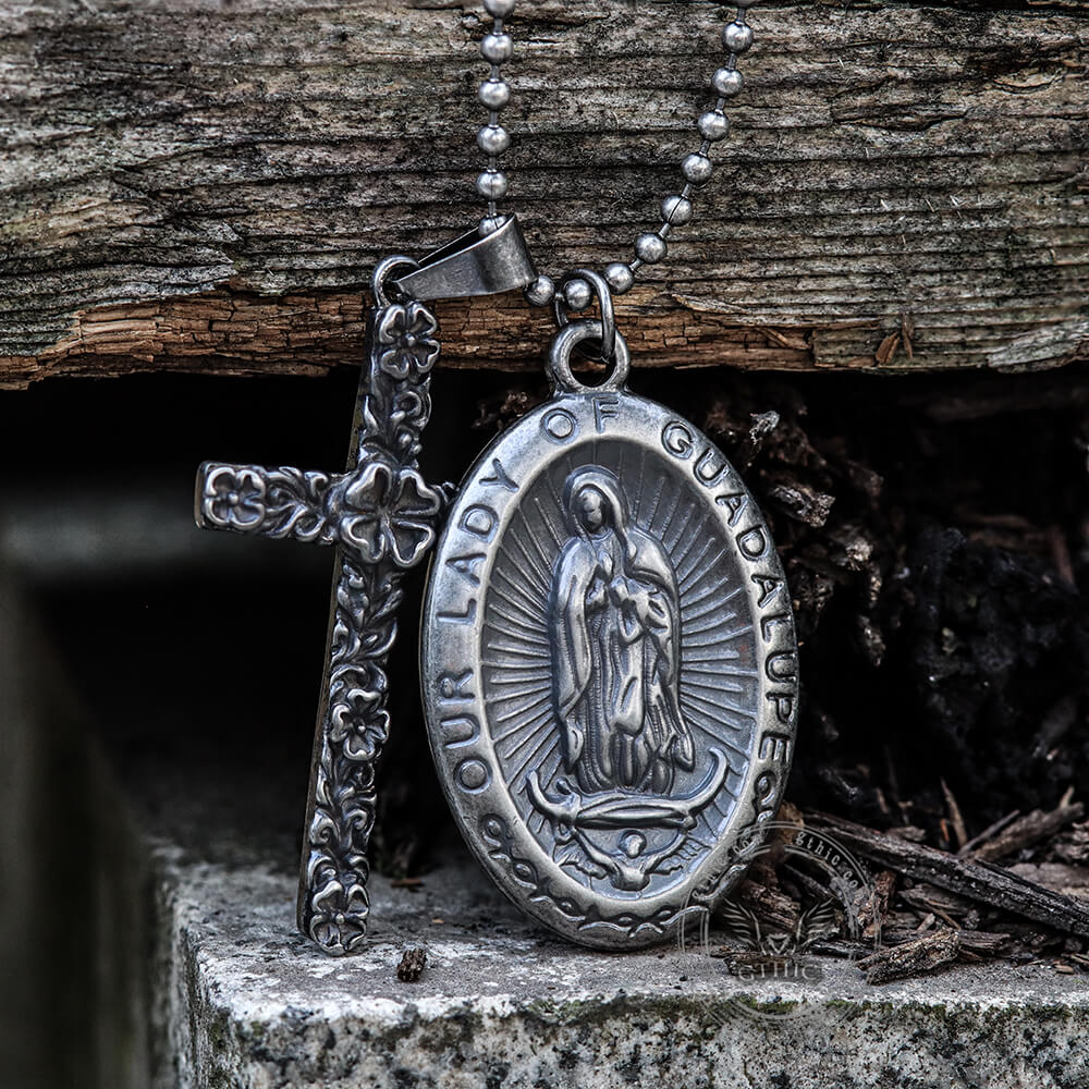 Virgin Mary Cross Stainless Steel Pendant 03 | Gthic.com