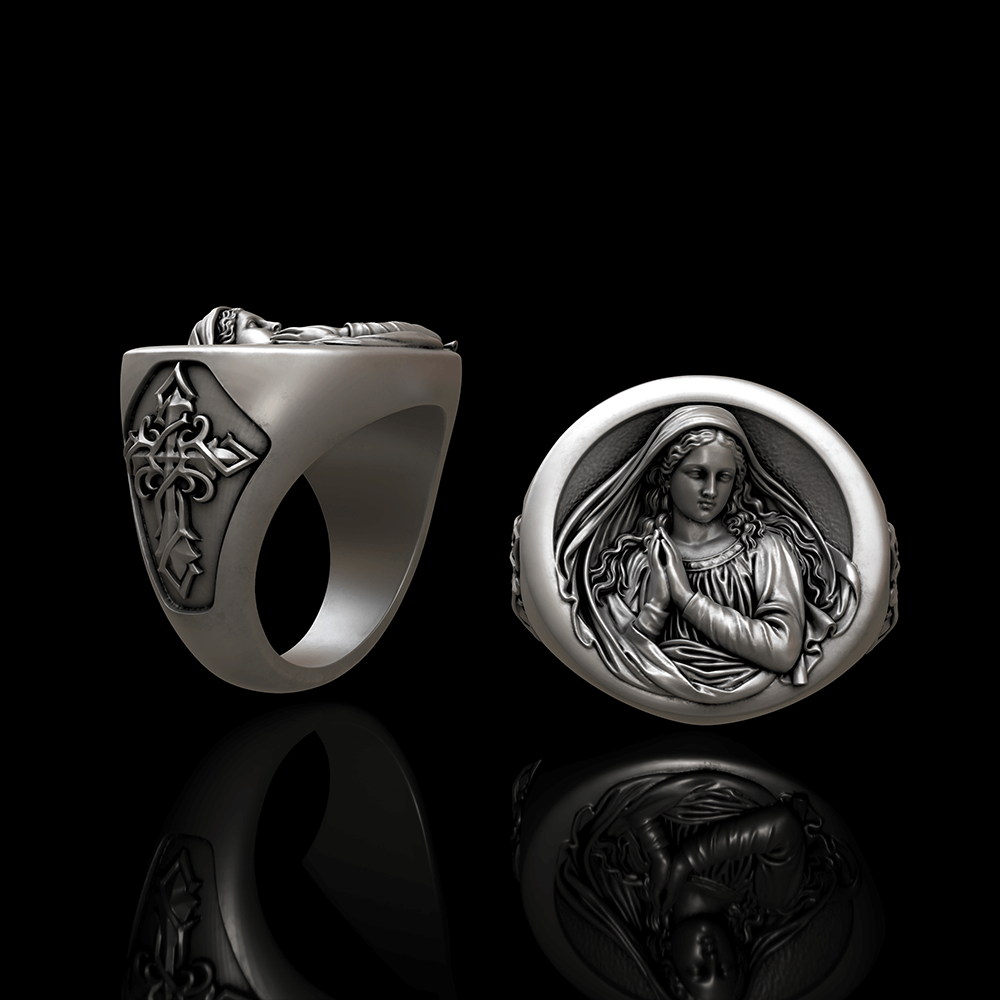Virgin Mary Prayer Sterling Silver Ring01 | Gthic.com