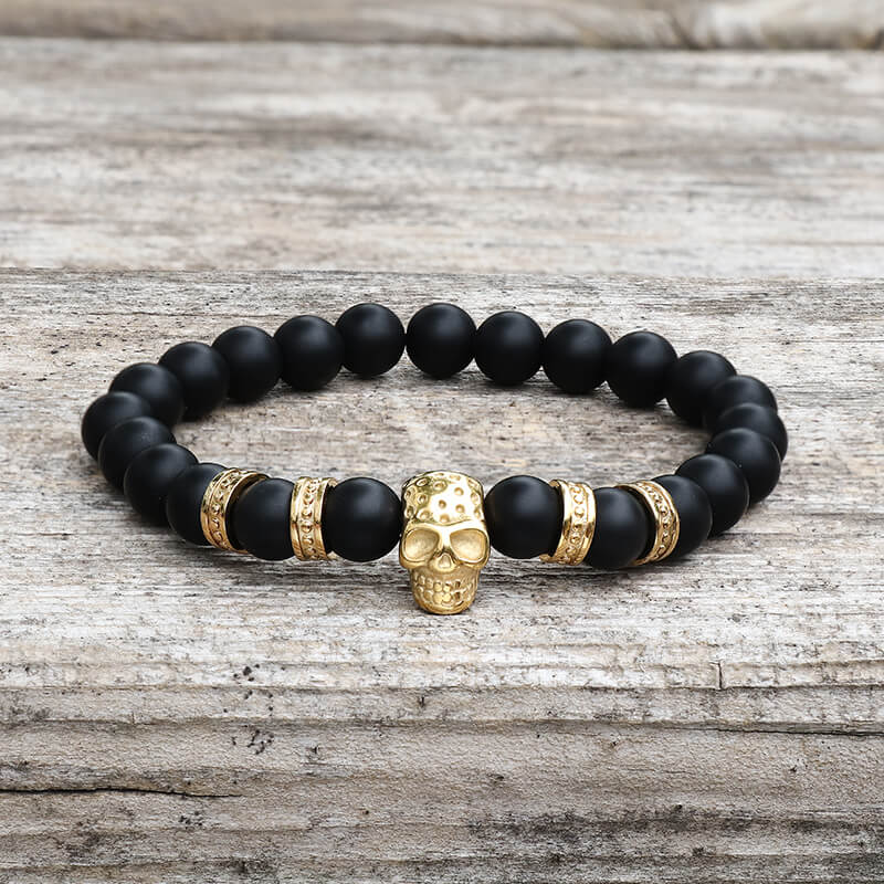 Volcanic Rock Stainless Steel Skull Bracelet | Gthic.com