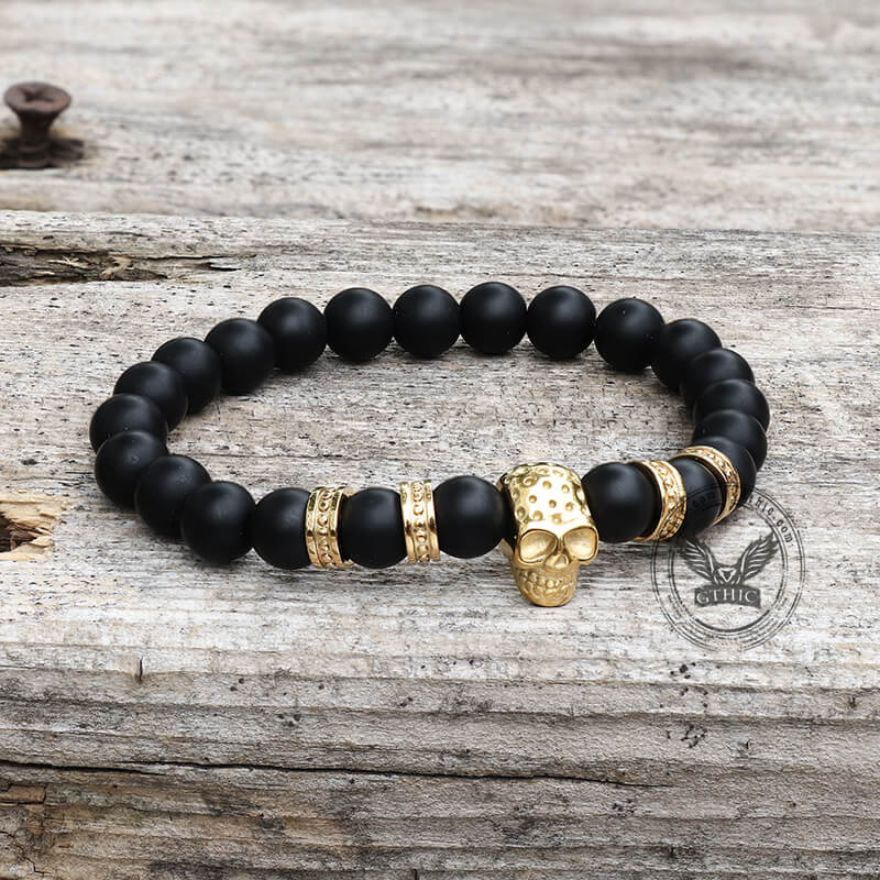 Volcanic Rock Stainless Steel Skull Bracelet | Gthic.com