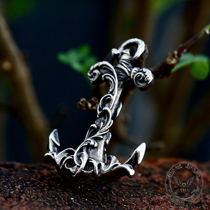 Wave Anchor Stainless Steel Marine Pendant | Gthic.com