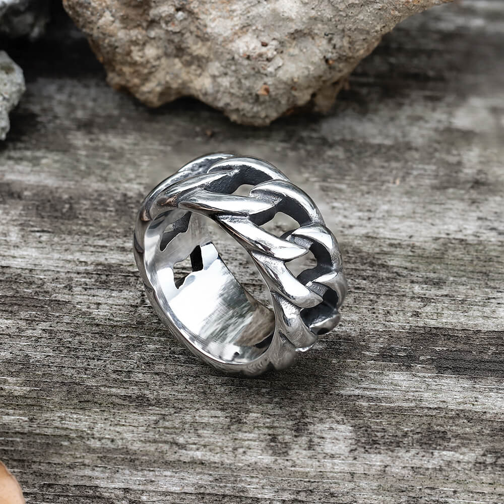 Weave Pattern Stainless Steel Ring 01 Silver | Gthic.com