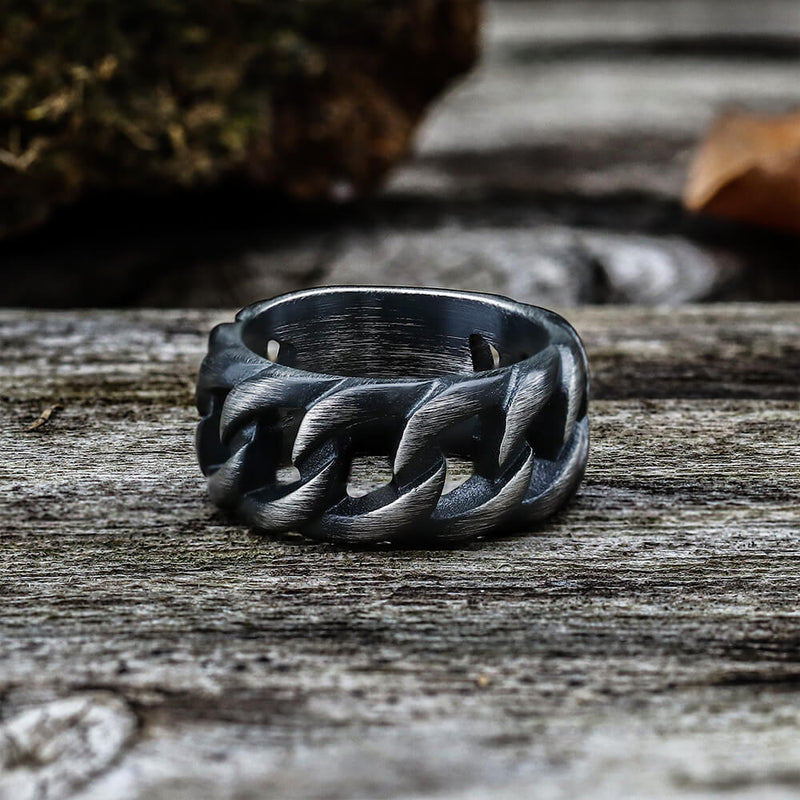 Weave Pattern Stainless Steel Ring 01 Black | Gthic.com