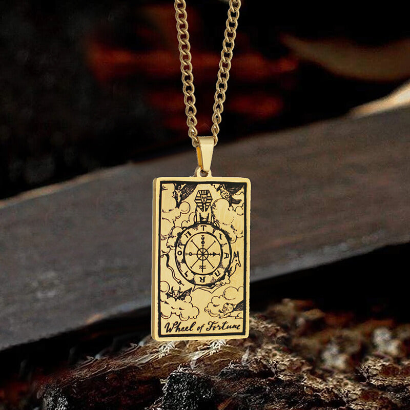 Wheel of Fortune Tarot Card Stainless Steel Necklace | Gthic.com