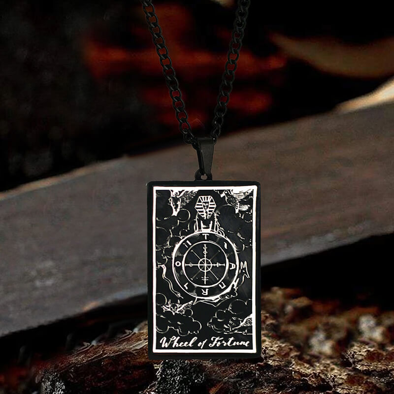 Wheel of Fortune Tarot Card Stainless Steel Necklace | Gthic.com