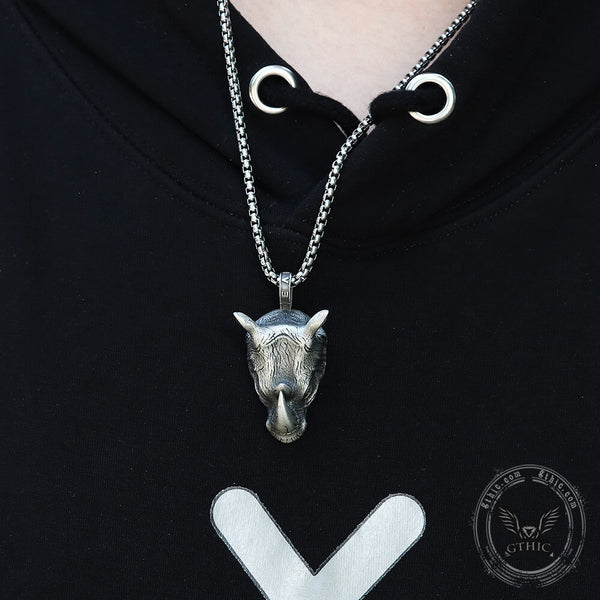Wild Rhinoceros Pure Tin Necklace | Gthic.com