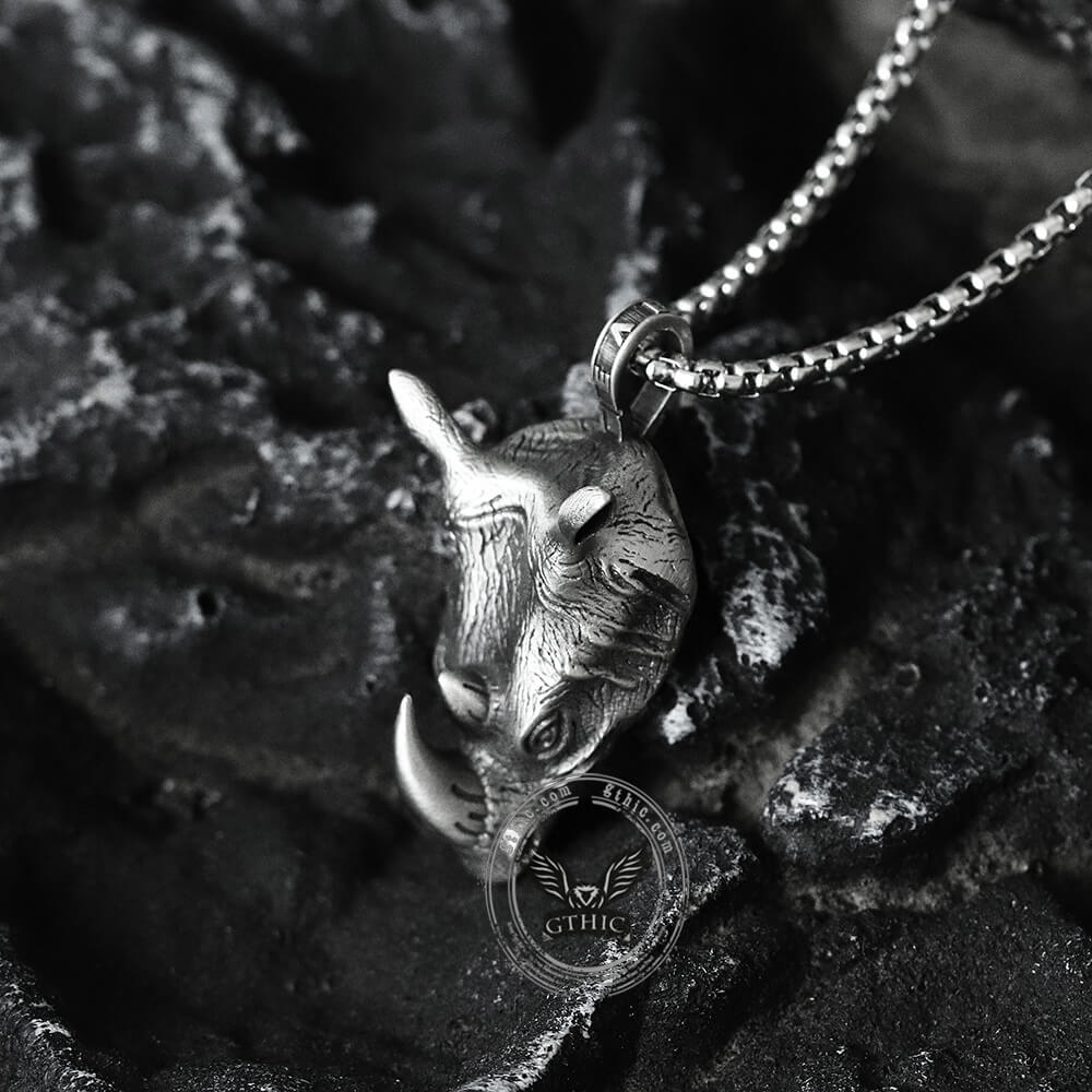 Wild Rhinoceros Pure Tin Necklace | Gthic.com