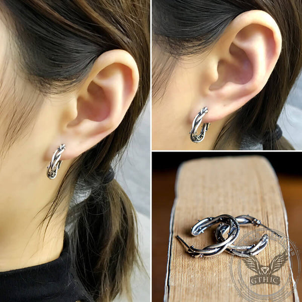 Winding Thorns Sterling Silver Stud Earrings 02  | Gthic.com