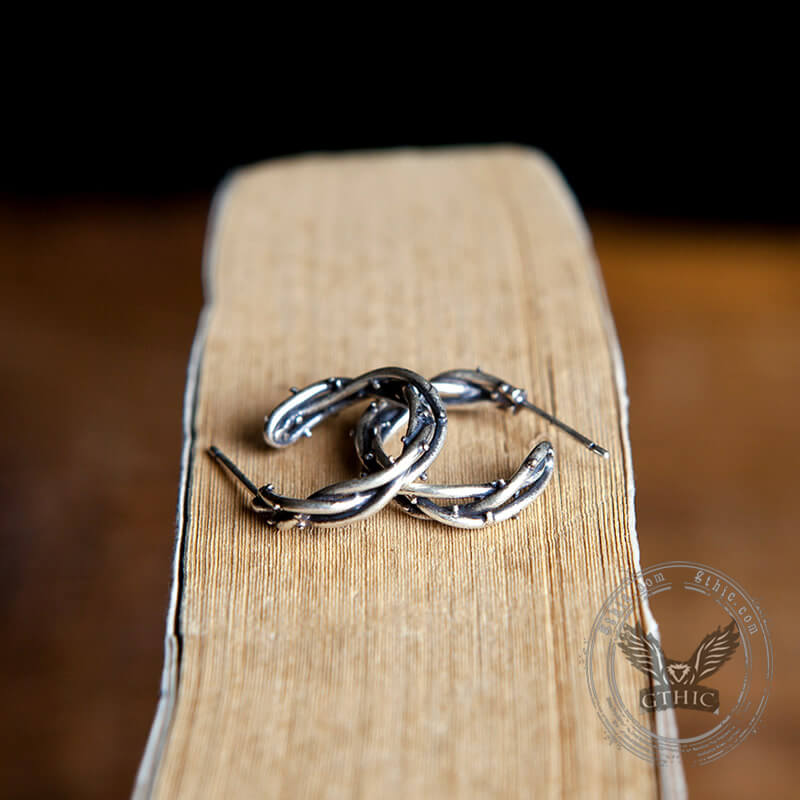 Winding Thorns Sterling Silver Stud Earrings04  | Gthic.com