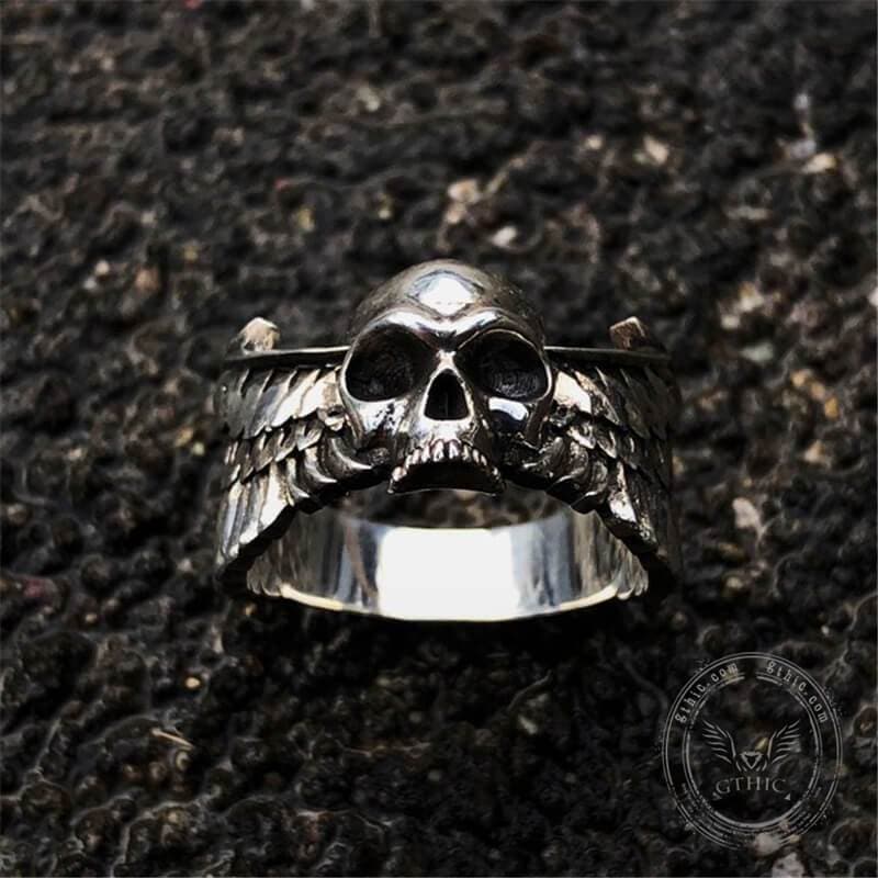 Gevleugelde schedel sterling zilveren ring