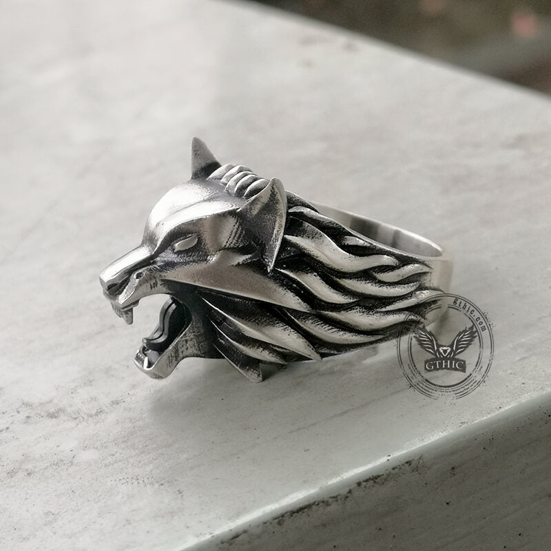 Witcher Wolf Head Sterling Silver Animal Ring | Gthic.com