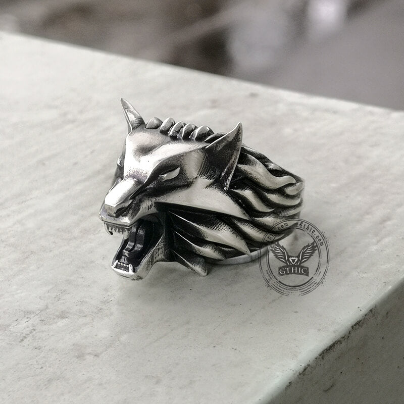 Witcher Wolf Head Sterling Silver Animal Ring | Gthic.com