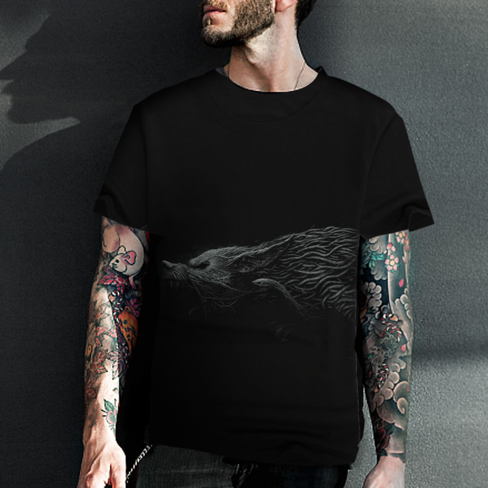 Wolf Demon Rattan Cotton T-shirt | Gthic.com