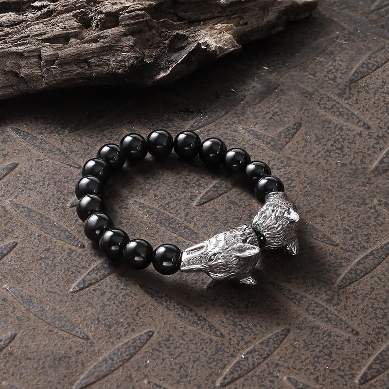 Wolf Glass Stone Stainless Steel Viking Bracelet04 | Gthic.com