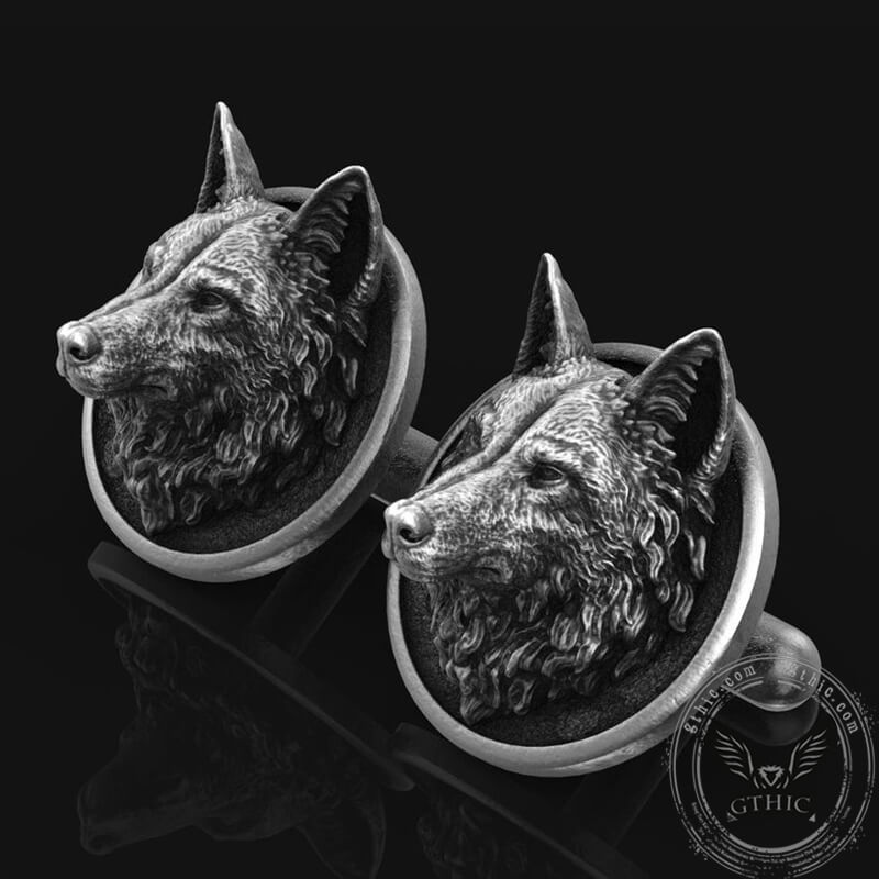 Wolf Head Fixed Backing Cufflinks 04 | Gthic.com