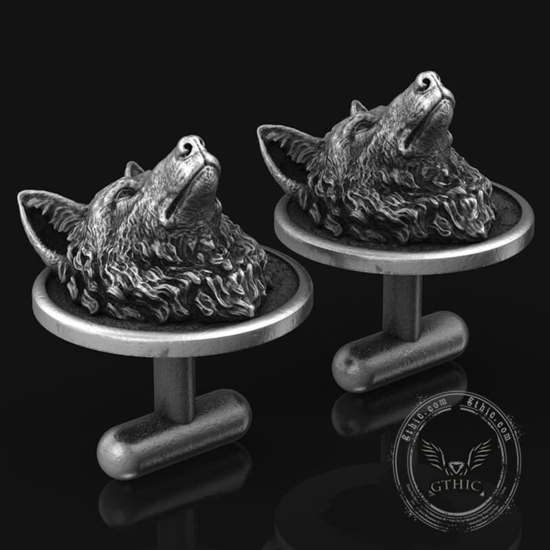Wolf Head Fixed Backing Cufflinks 03 | Gthic.com