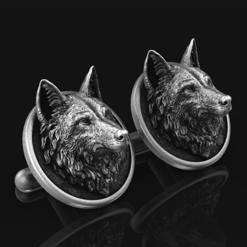 Wolf Head Fixed Backing Cufflinks 01 | Gthic.com