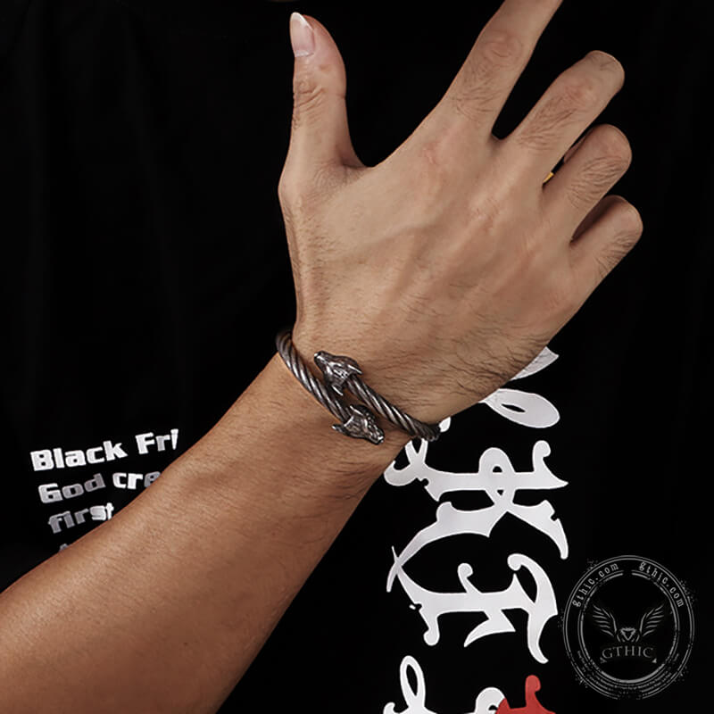 Wolf Head Stainless steel Open Bracelet03 | Gthic.com