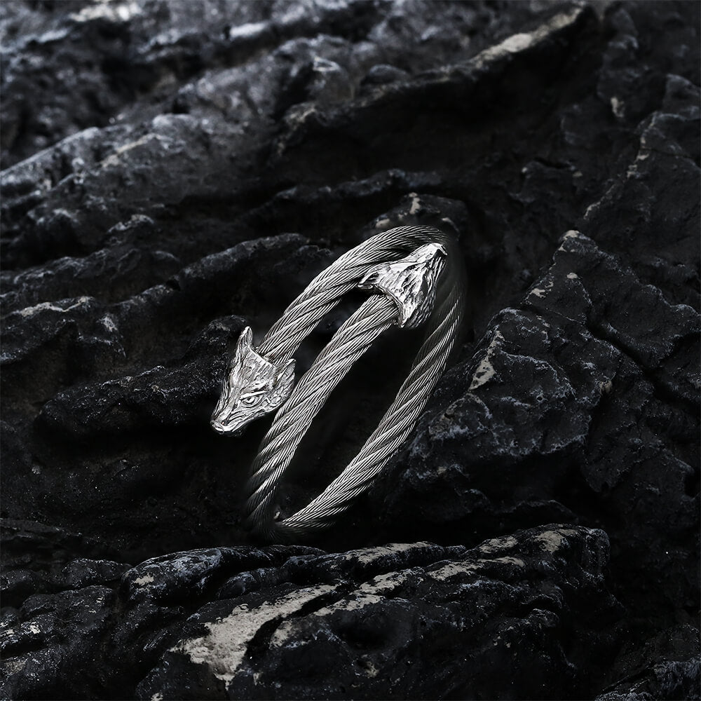 Wolf Head Stainless steel Open Bracelet04 | Gthic.com