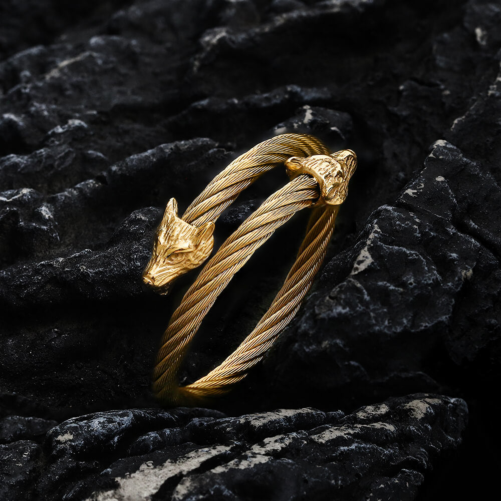 Wolf Head Stainless steel Open Bracelet01 | Gthic.com