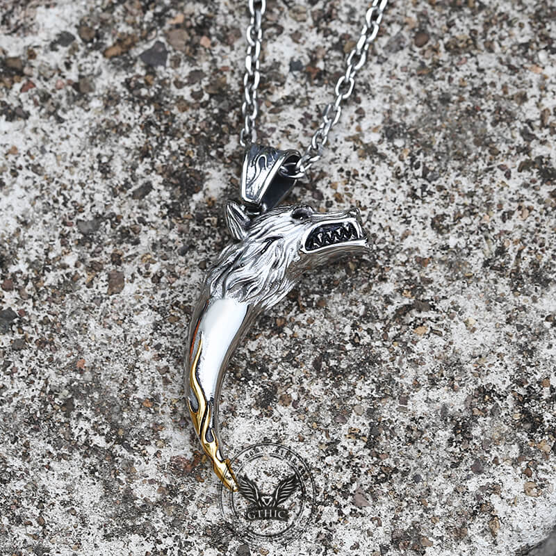 Wolf Tooth Stainless Steel Amulet Pendant