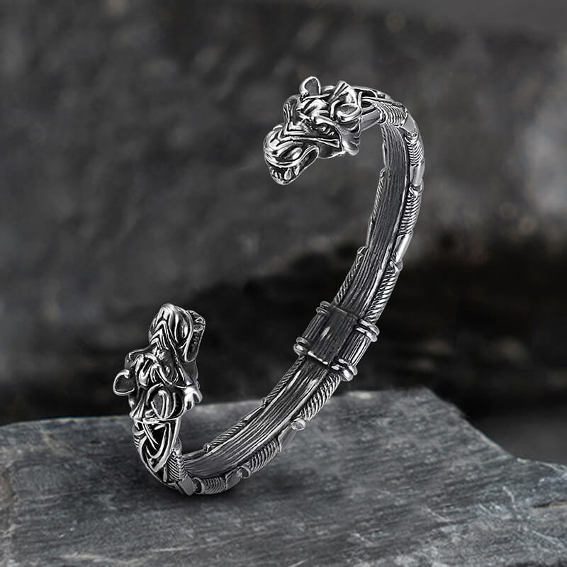 Wolf Torc Stainless Steel Viking Bracelet 01 | Gthic.com