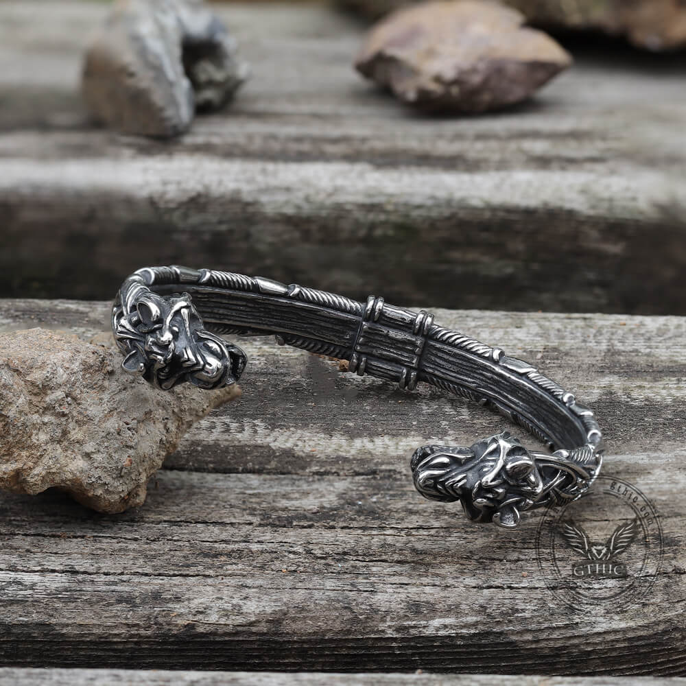 Wolf Torc Stainless Steel Viking Bracelet 04 | Gthic.com
