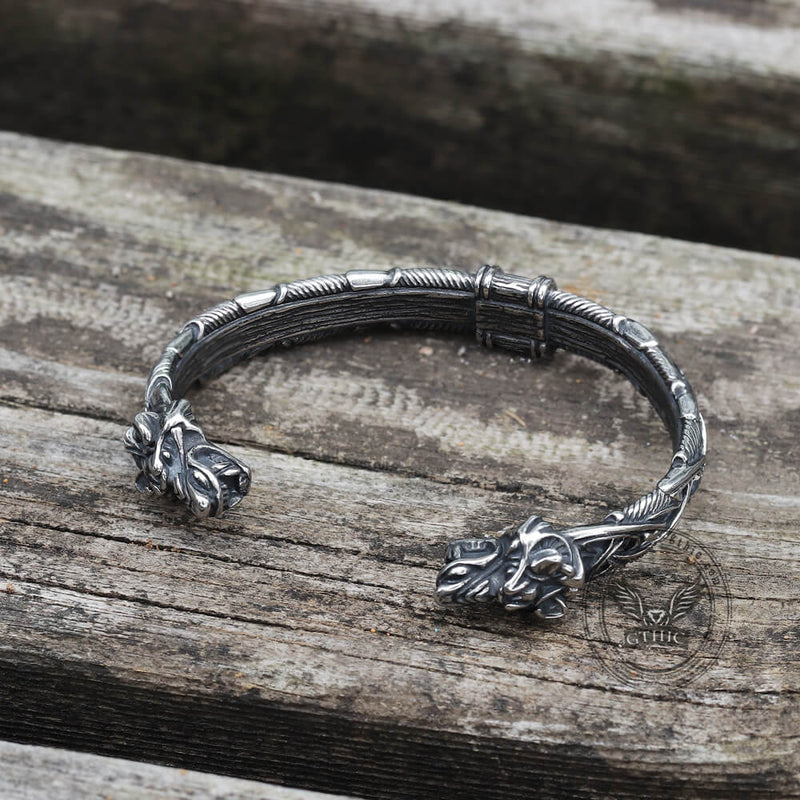 Wolf Torc Stainless Steel Viking Bracelet 05 | Gthic.com