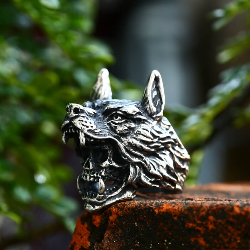 Wolf Warrior Stainless Steel Skull Ring | Gthic.com