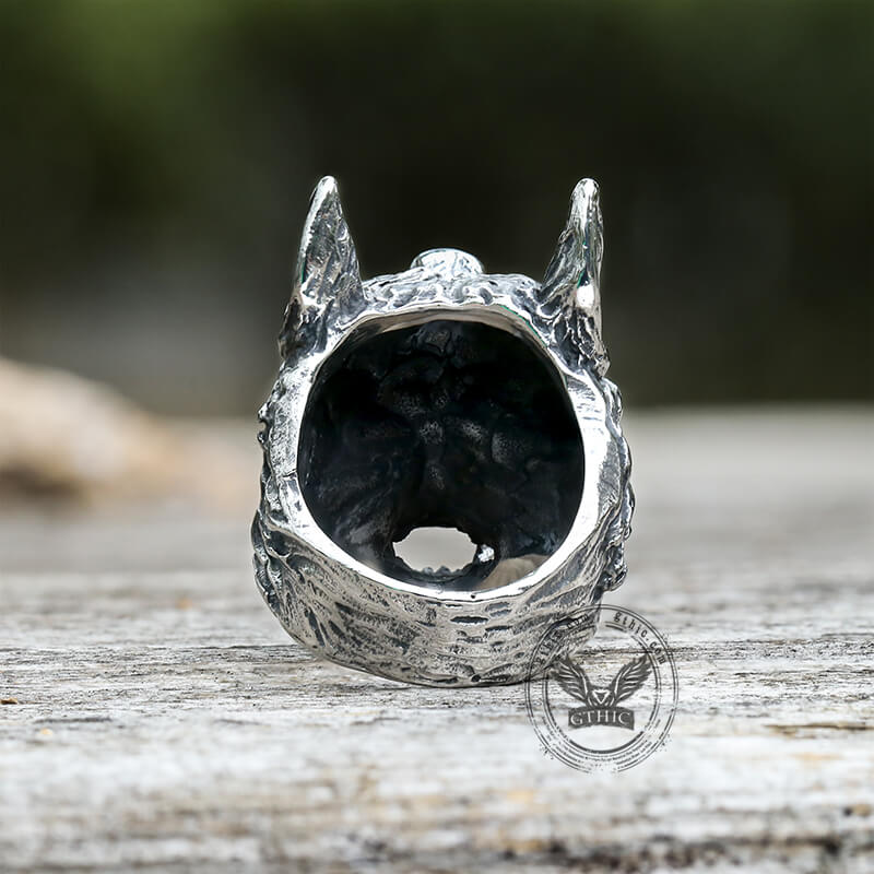 Bague tête de mort en acier inoxydable Wolf Warrior