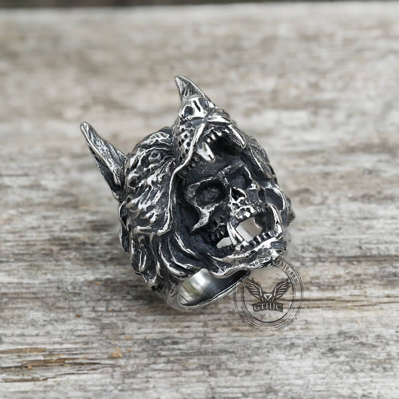 Wolf Warrior Stainless Steel Skull Ring | Gthic.com
