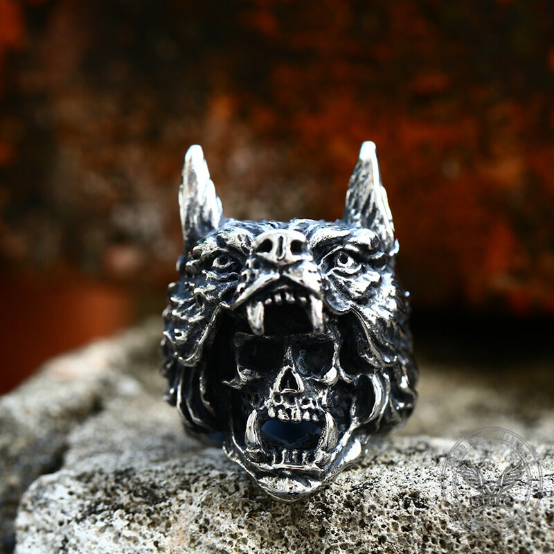 Wolf Warrior Stainless Steel Skull Ring | Gthic.com
