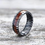 Wood Damascus Steel Minimalist Ring | Gthic.com