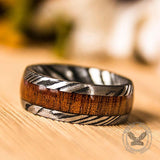 Wood Damascus Steel Minimalist Ring | Gthic.com