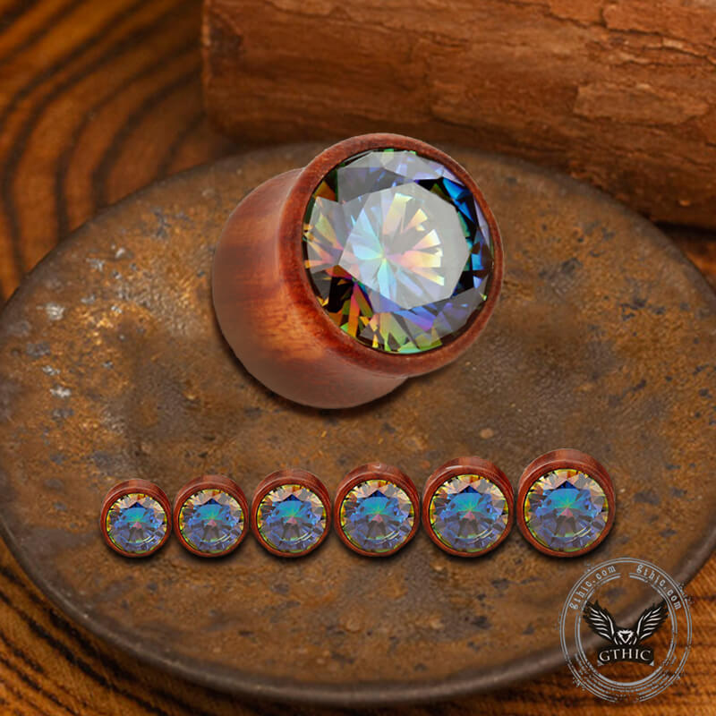 Wooden Inlaid Zircon Stone Ear Gauges