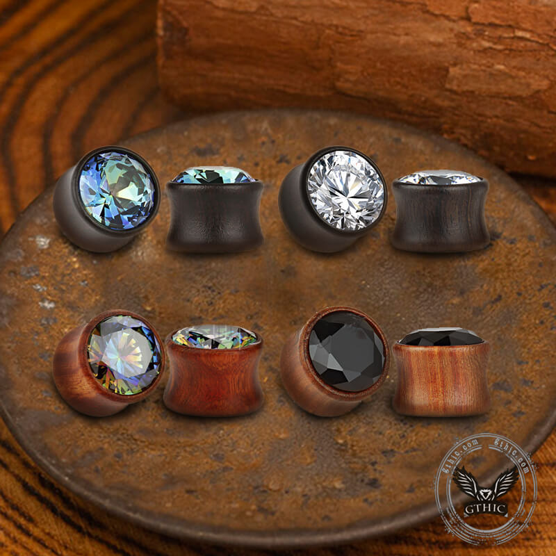 Wooden Inlaid Zircon Stone Ear Gauges | Gthic.com